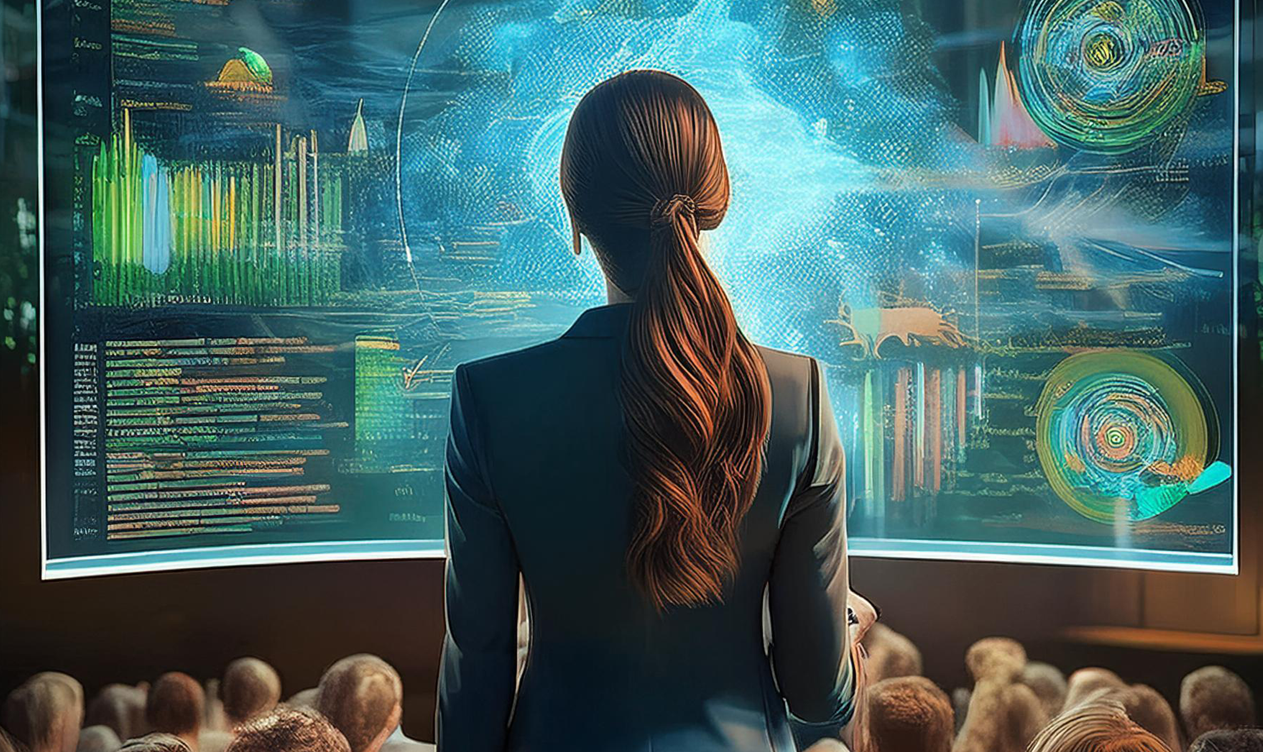 Woman bringing training to life before an excited audience.